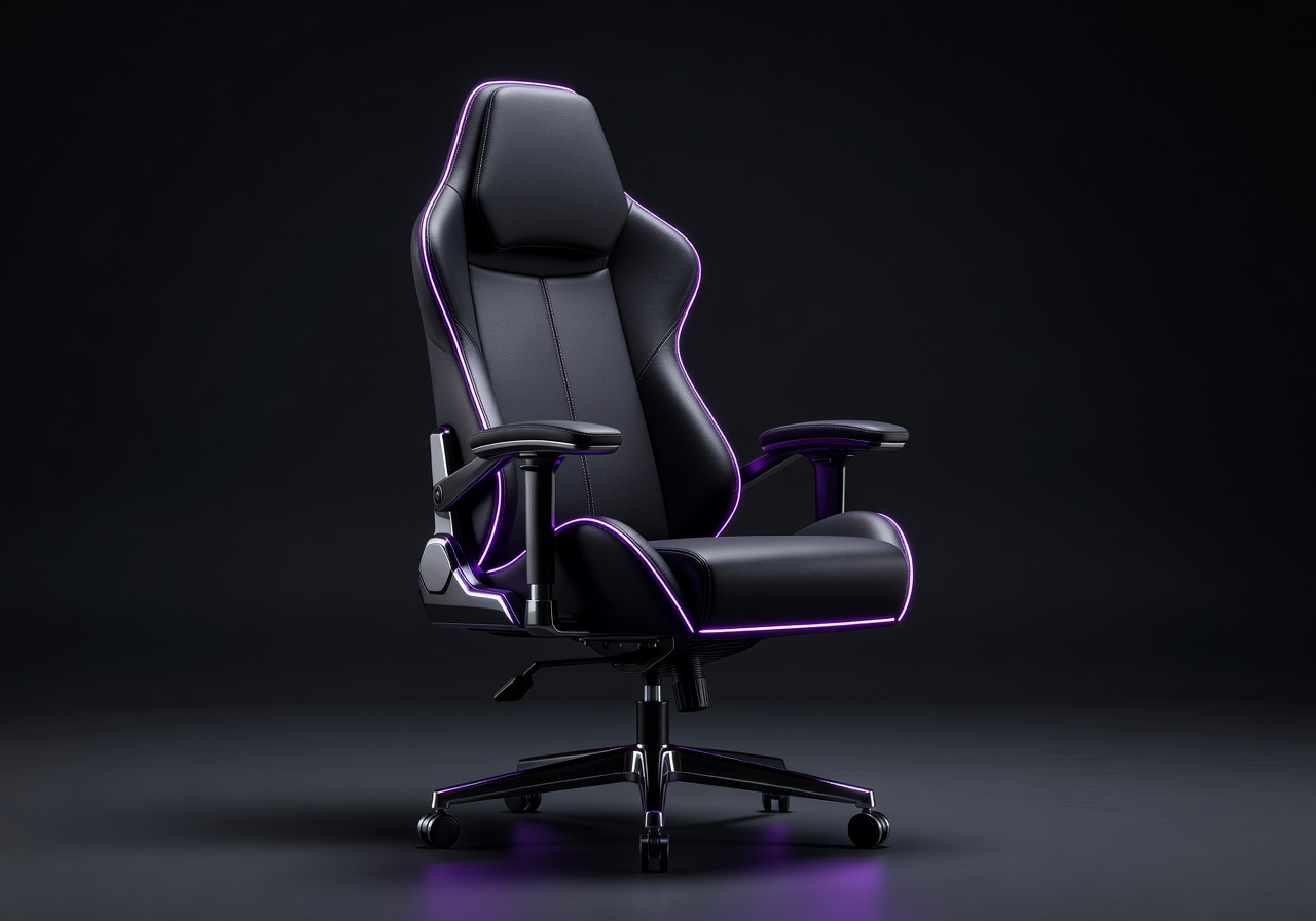 Vexobraplorvi Apex Elite gaming chair in deep black with violet RGB trim